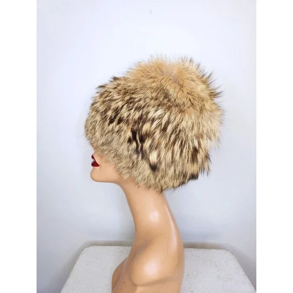 Arctic FOX Fur Hat Vintage Chunky Fluffy Soft Fox Fur Hat